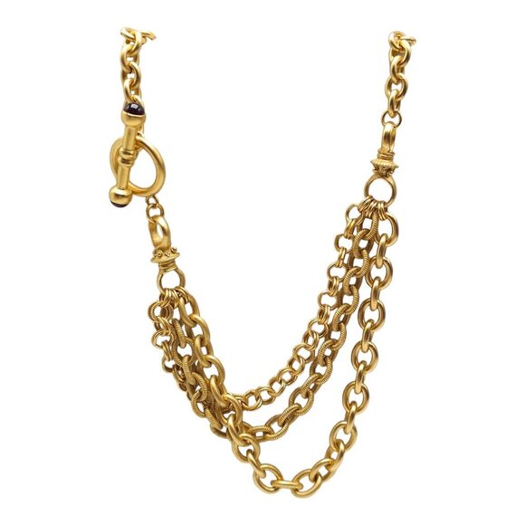 Multi-Strand Chunky Matte Gold Tone Chain Necklace With Toggle Clasp Gemstone Ac - Picture 1 of 6